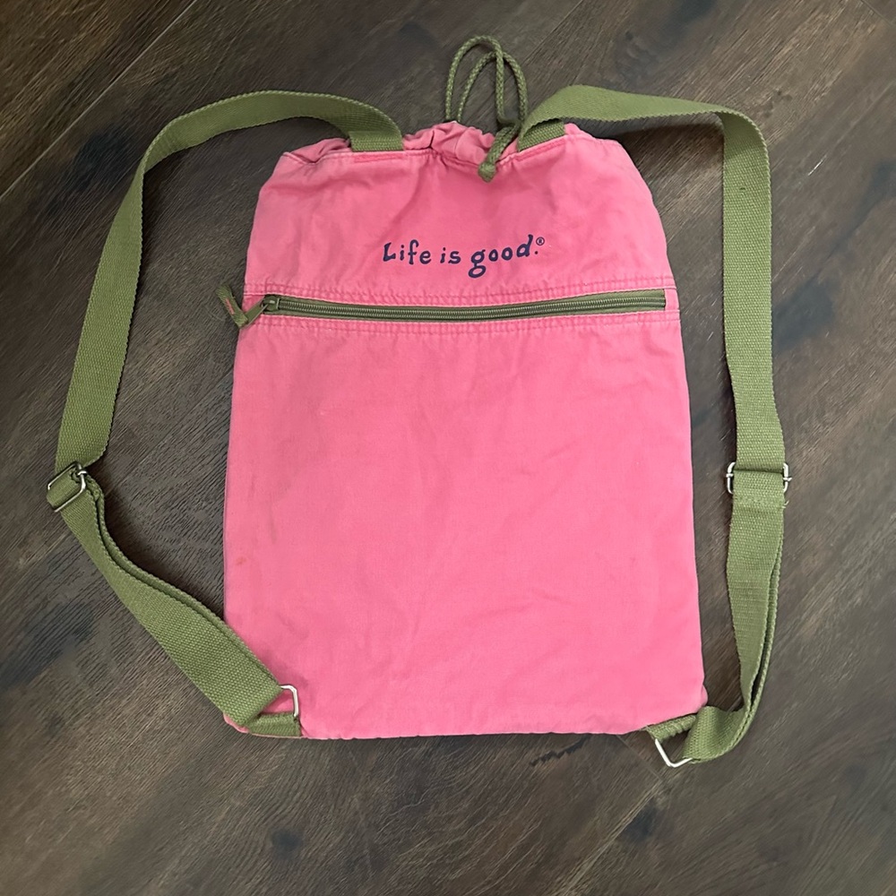 Life Is Good Pink Floral Drawstring Bag - Picture 2 of 3